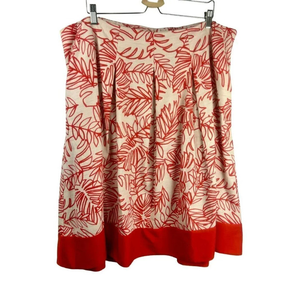 Lane Bryant Skirt Women Plus 22 Orange Pleated Floral Tropical‎ Linen Blend Midi - Picture 1 of 6